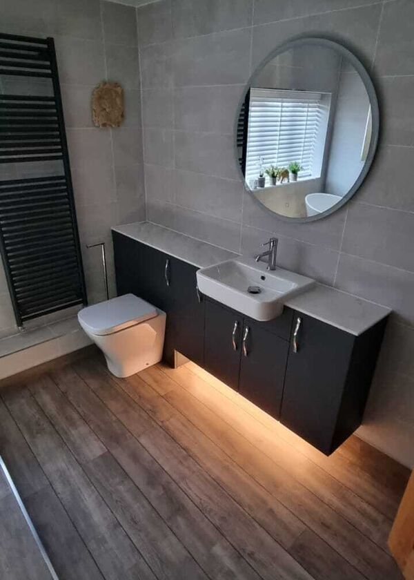 After photos - Sink and back to wall toilet install with under cabinet lighting After photos - Sink and back to wall toilet install with under cabinet lighting