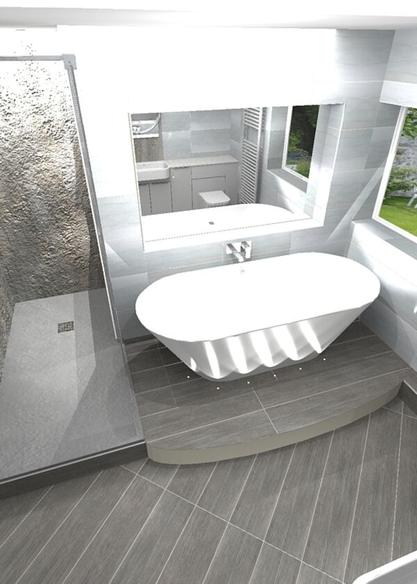 Pre install render - Render of full bathroom top down view Pre install render - Render of full bathroom top down view